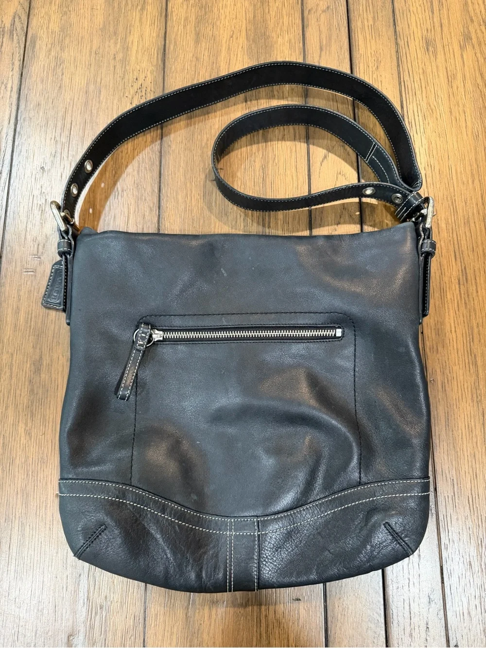 Coach Black Leather Shoulder Bag with Silver Hardware